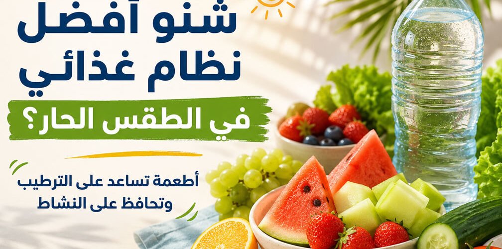 نظام غذائي مناسب للطقس الحار مع أطعمة ومشروبات تساعد على الترطيب والحفاظ على النشاط