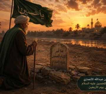 جابر بن عبد الله الأنصاري أثناء زيارته لقبر الإمام الحسين (عليه السلام) في يوم الأربعين