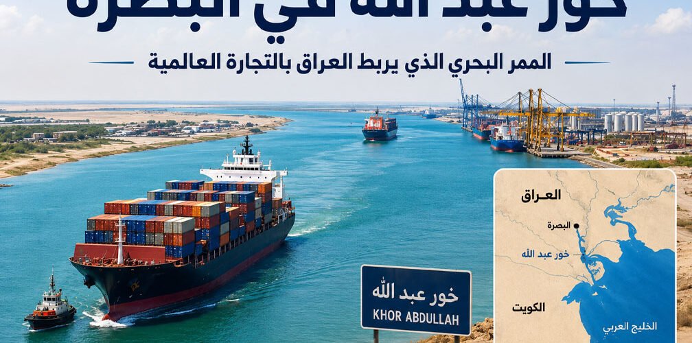 خور عبد الله في البصرة وممر الملاحة البحرية المؤدي إلى الموانئ العراقية