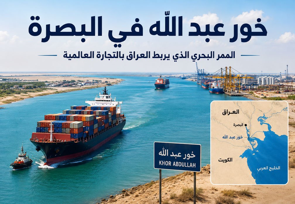 خور عبد الله في البصرة وممر الملاحة البحرية المؤدي إلى الموانئ العراقية