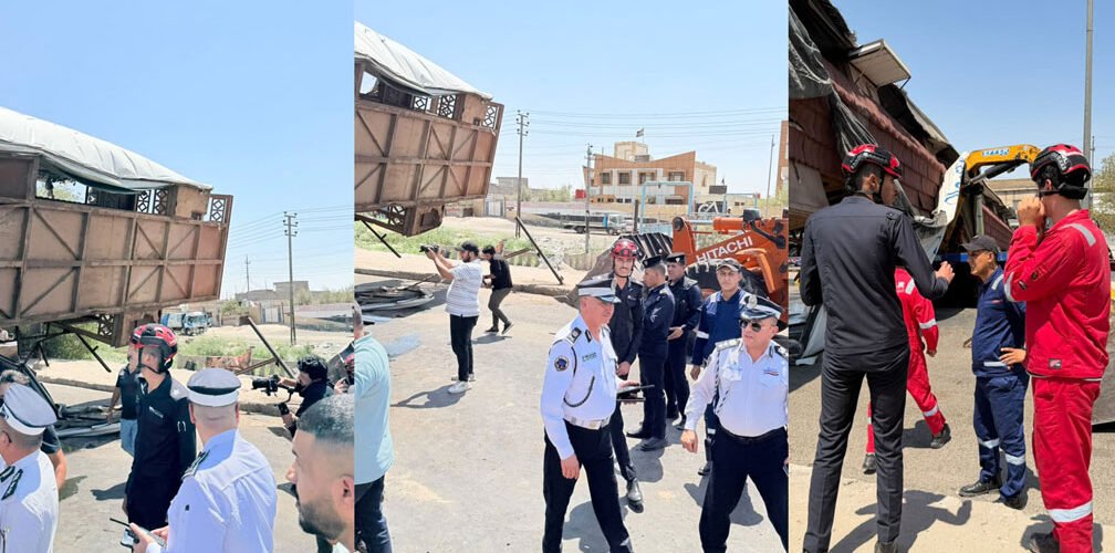 انهيار جسر مشاة في البصرة بعد اصطدام كرين بالجسر