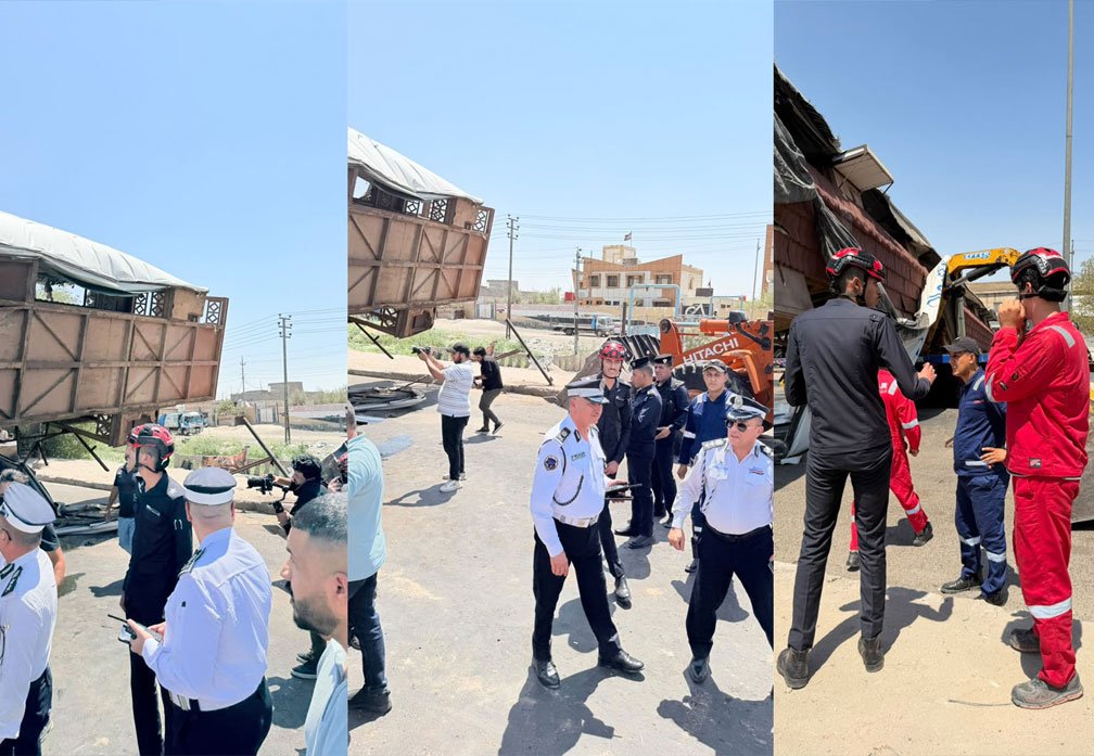 انهيار جسر مشاة في البصرة بعد اصطدام كرين بالجسر