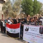 تظاهرة عمال وموظفي شركة إيجز أمام موقع شركة إيني في البصرة