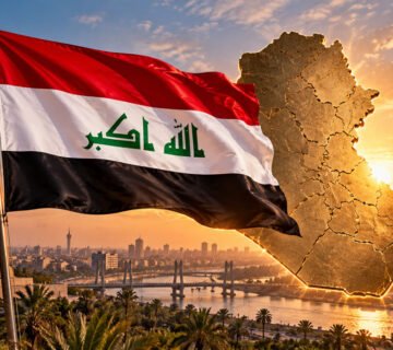 العلم العراقي وخريطة العراق احتفالاً بيوم السيادة الوطني