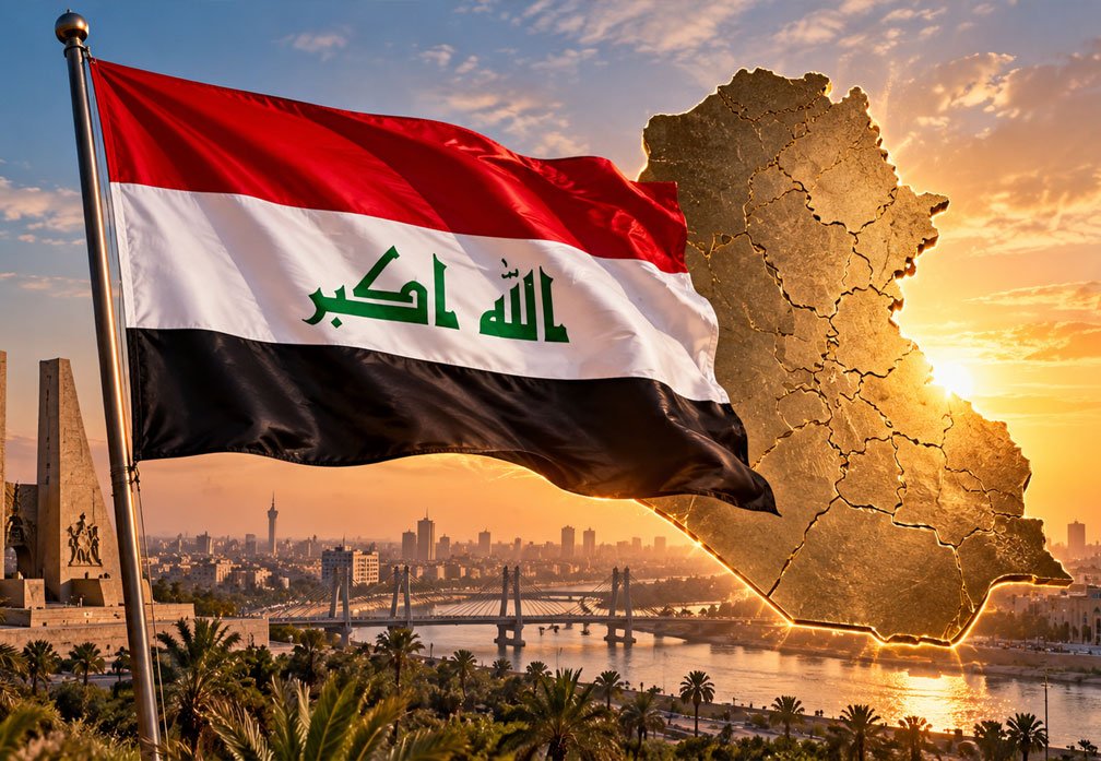 العلم العراقي وخريطة العراق احتفالاً بيوم السيادة الوطني