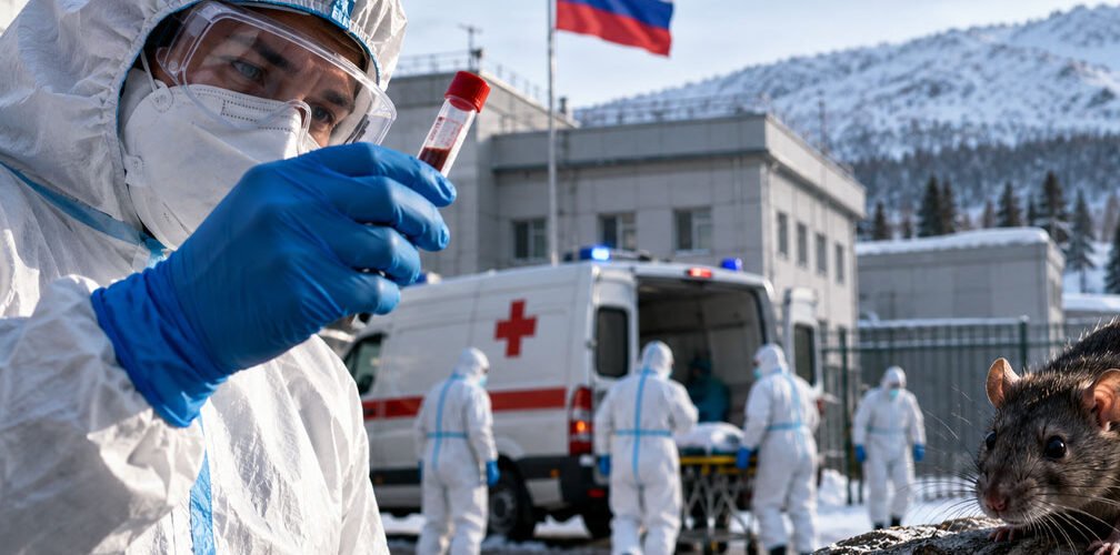 باحث روسي بملابس وقاية يفحص عينة وسط إجراءات احترازية بسبب الطاعون