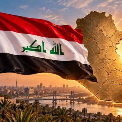 العلم العراقي وخريطة العراق احتفالاً بيوم السيادة الوطني