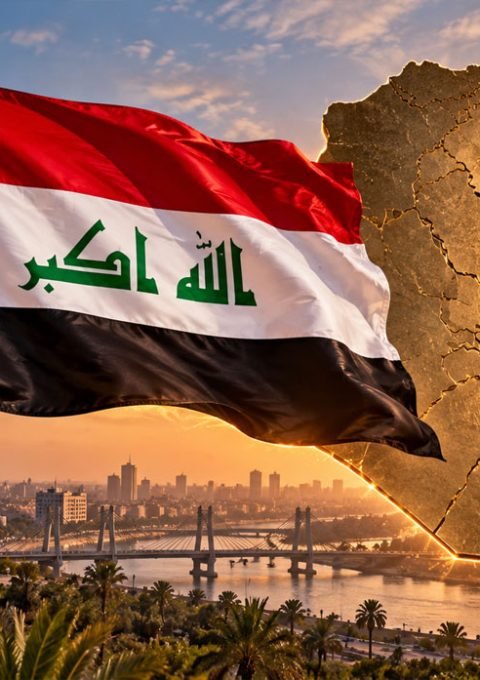 العلم العراقي وخريطة العراق احتفالاً بيوم السيادة الوطني